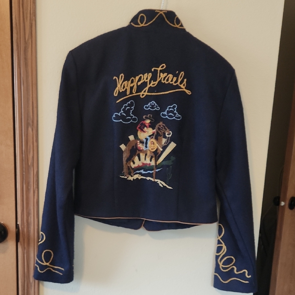 Navy Blue Embroidered Women's Jacket - Picture 2 of 5